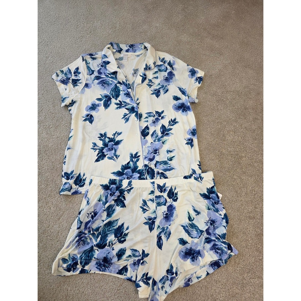 Nordstrom Rack Women Blue Floral Pajama Set Short Sleeve Top Shorts XL NWT